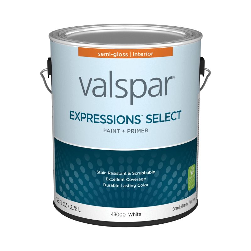 Valspar Expressions Select 4300 07 Latex Paint, Acrylic Base, Semi-Gloss, White Base, 1 gal White Base