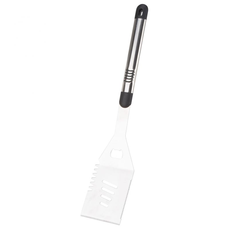 Omaha BBQ-8112443A Premium BBQ Spatula, 1.9 mm Gauge, Stainless Steel Blade, Stainless Steel, Aluminum Handle 9-1/2 In