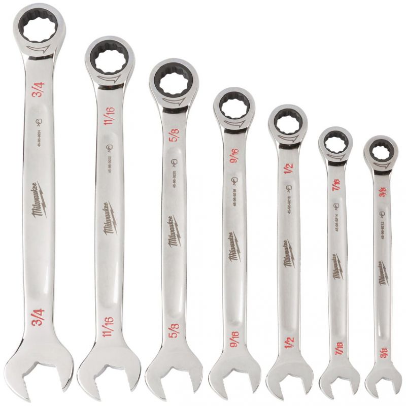 Milwaukee 7-Piece Standard Ratcheting Combination Wrench Set 3/8- 3/4 In