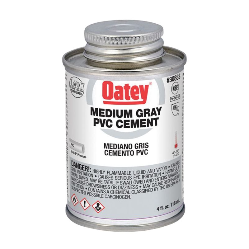 Oatey 30883 Solvent Cement, 4 oz Can, Liquid, Gray Gray