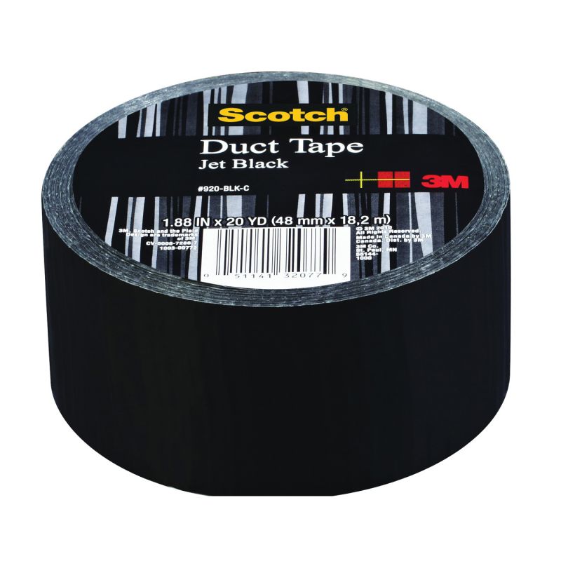 3M 920-BLK-C Duct Tape, 20 yd L, 1.88 in W, Cloth Backing, Jet Black Jet Black