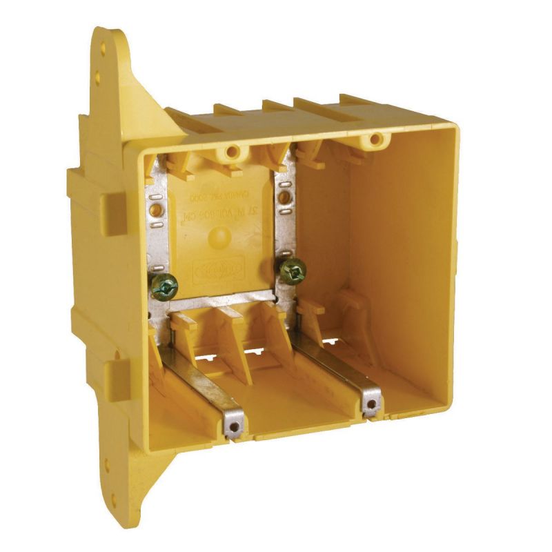 Hubbell 2022R Outlet Box, 2-Gang, PVC, Yellow, Bracket Yellow