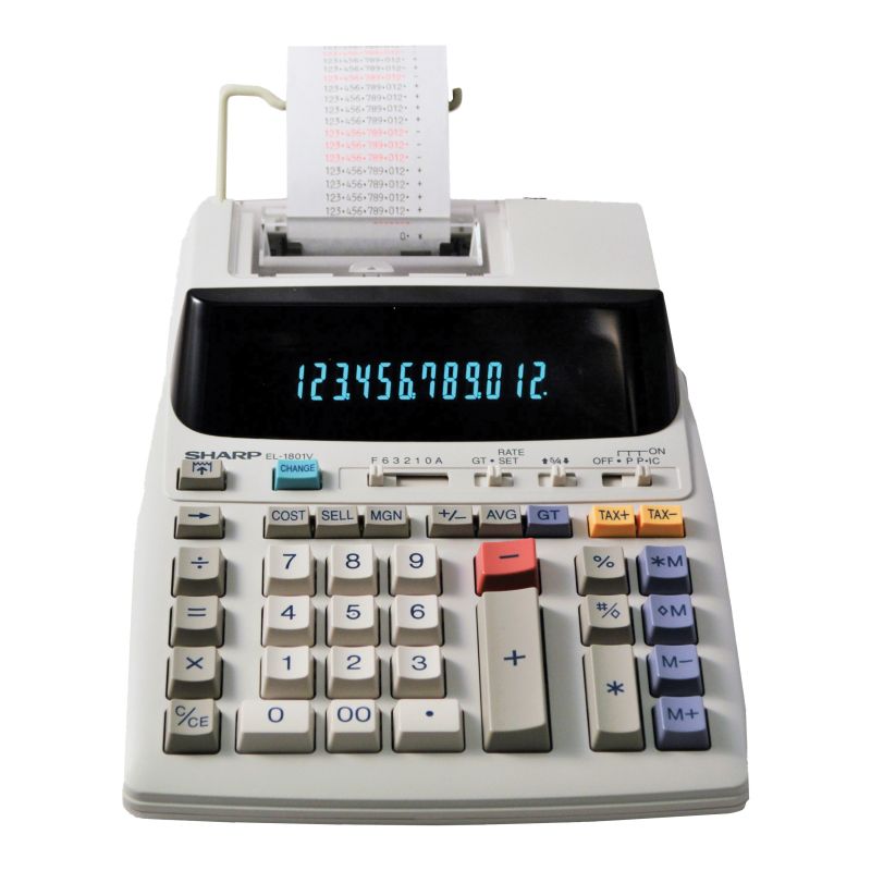 Sharp EL-1801V Printing Calculator, 12 Display, Fluorescent Display, Off-White Off-White