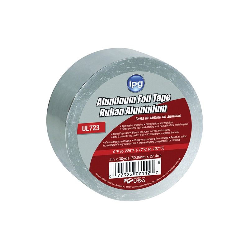 IPG 9201 Foil Tape, 30 yd L, 2 in W, Aluminum Backing