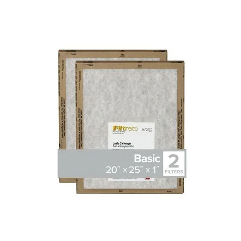 Filtrete FPL03-2PK-24 Air Filter, 25 in L, 20 in W, 2 MERV, For: Air Conditioner, Furnace and HVAC System