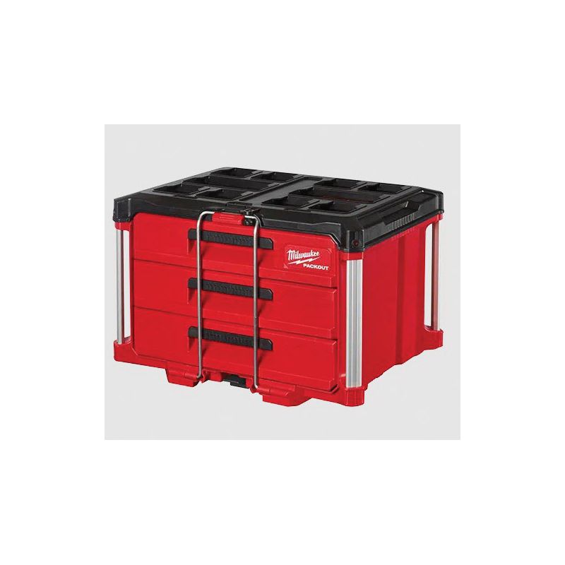 Milwaukee PACKOUT 48-22-8443 Tool Box, 50 lb, Polypropylene, Black/Red, 22.2 in L x 16.3 in W x 14.3 in H Outside Black/Red