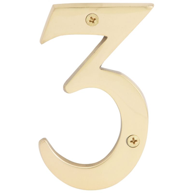 Hy-Ko Solid Brass 3-D House Number Polished Brass, 3-D