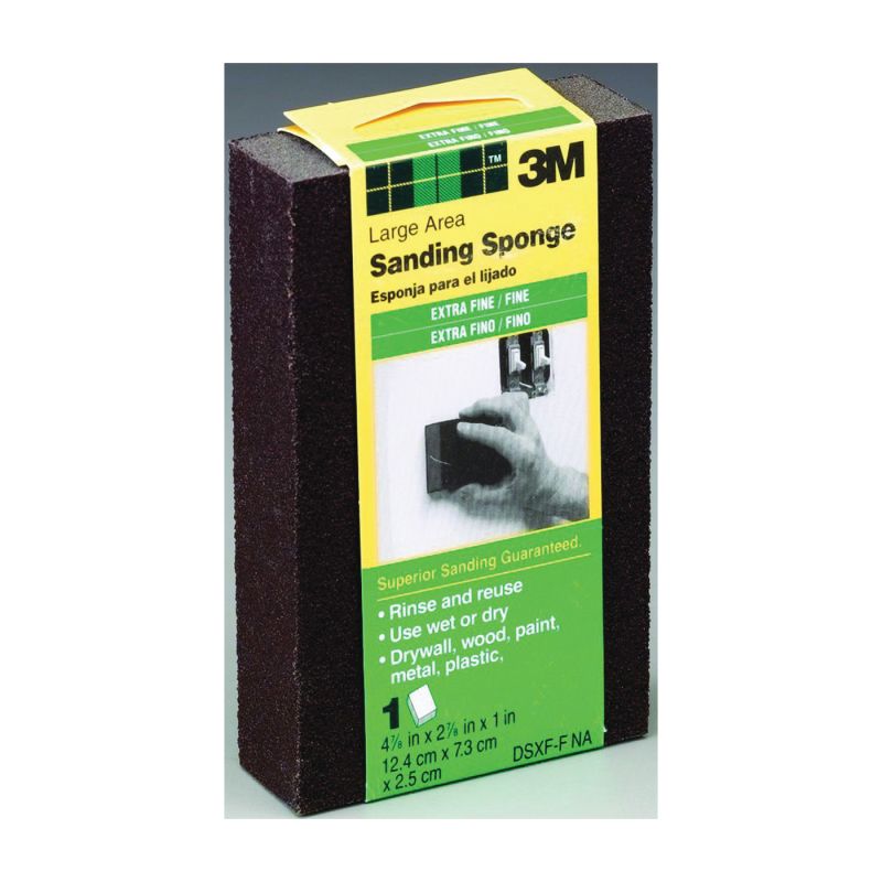 3M DSXF-F Sanding Sponge, 2-7/8 in L, 4-7/8 in W, Extra Fine, Fine, Aluminum Oxide Abrasive L, Black