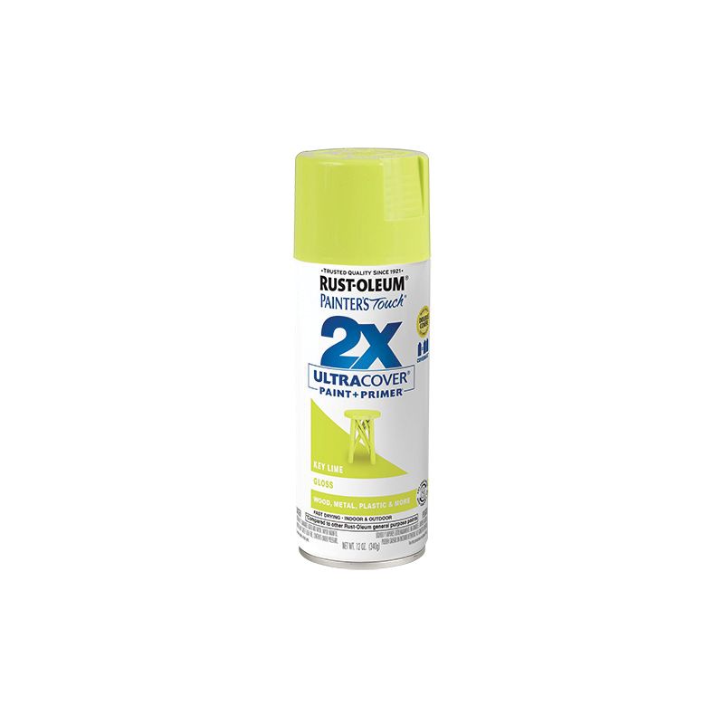 Rust-Oleum Painter&#039;s Touch 2X Ultra Cover 334036 Spray Paint, Gloss, Key Lime, 12 oz, Aerosol Can Key Lime