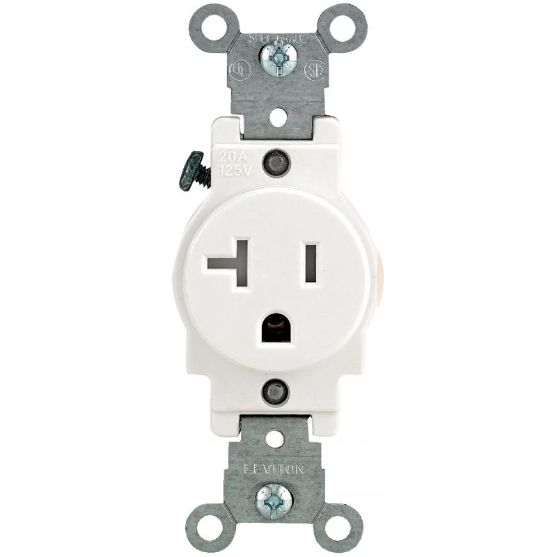Leviton Commercial Grade Tamper Resistant Single Outlet White, 20A