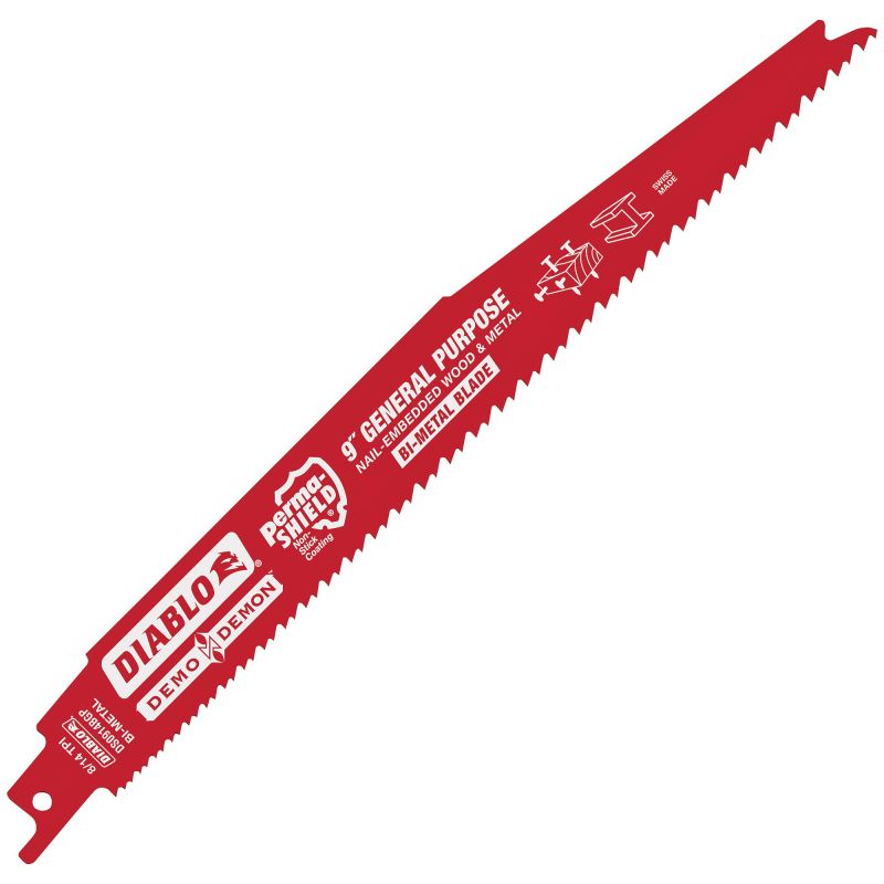 Diablo DS0914BGP5 Reciprocating Saw Blade, 9 in L, 8/14 TPI Red