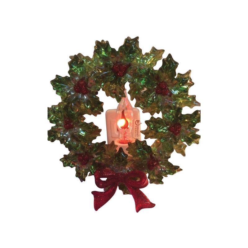 Hometown Holidays 19349 Christmas Specialty Decoration, 4 in H, Wreath Night Light, 80% Plastic, 15% Copper, 5% Glass Green/Red