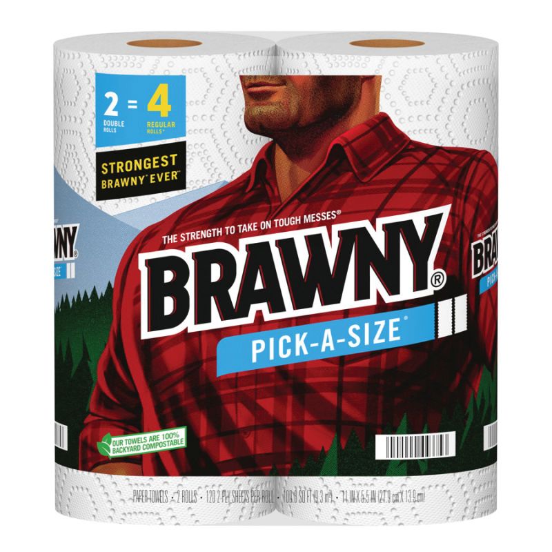 Brawny Pick-A-Size 44375 Paper Towel, 5-1/2 in L, 11 in W, 2-Ply, 2/PK White