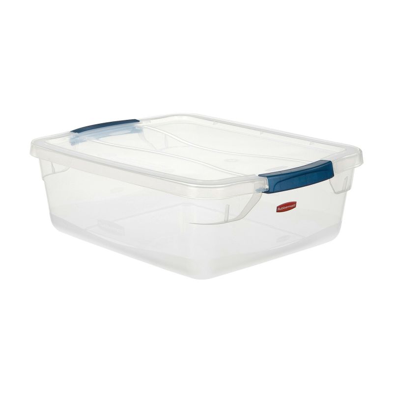 Rubbermaid Clever Store RMCC160000 Storage Container, Plastic, Clear, 16.8 in L, 13.3 in W, 5.3 in H 15 Qt, Clear