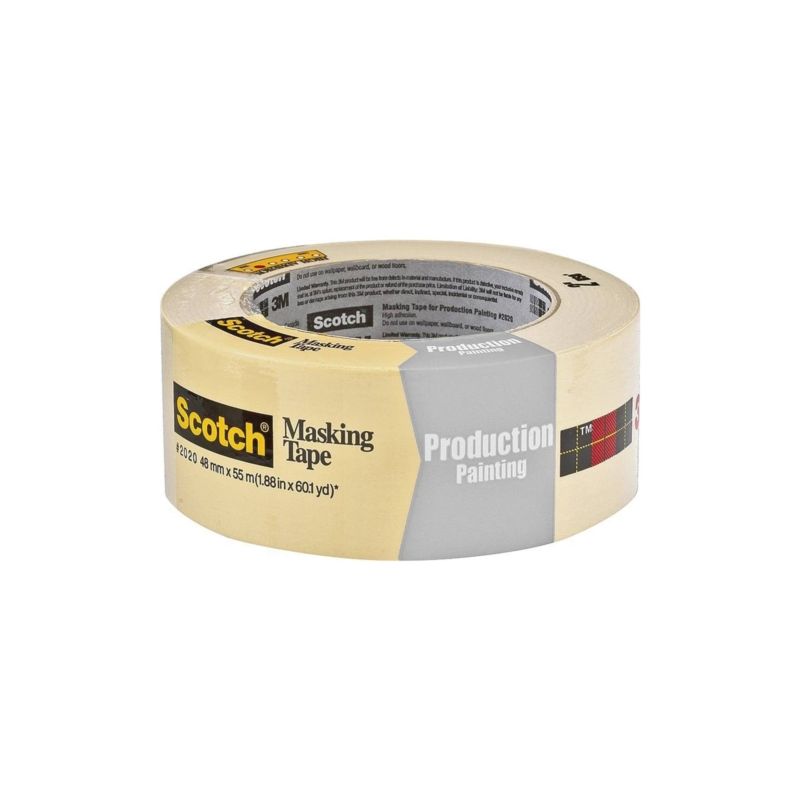 Scotch 2020-2A Masking Tape, 60 yd L, 2 in W, Crepe Paper Backing, Beige Beige