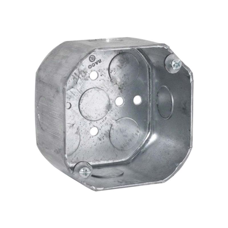 Raco 165 Octagonal Box, 4 in OAW, 2-1/8 in OAD, 4 in OAH, 9-Knockout, Galvanized Steel Housing Material, Gray Gray