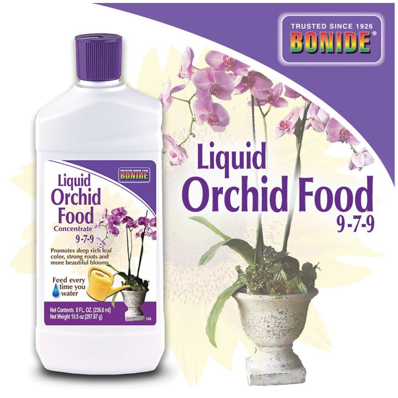 Bonide 105 Orchid Food, 8 oz Bottle, Liquid, 9-7-9 N-P-K Ratio Green