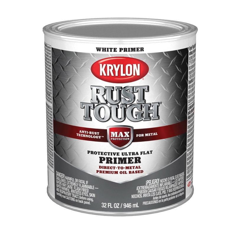Krylon Rust Tough K09718008 Primer, Ultra Flat, White, 1 qt White (Pack of 2)