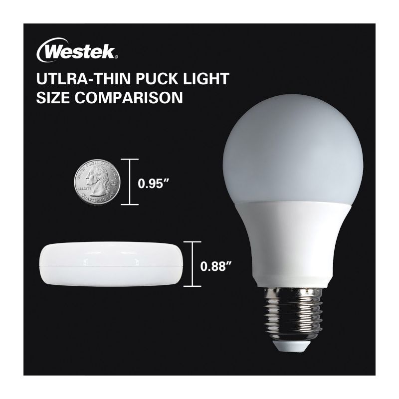 Westek BL-PUTN-W2 Compact Ultra-Thin Puck Light, 12 V, AAA Battery, 1-Lamp, LED Lamp, 50 Lumens, White, 2/CD White