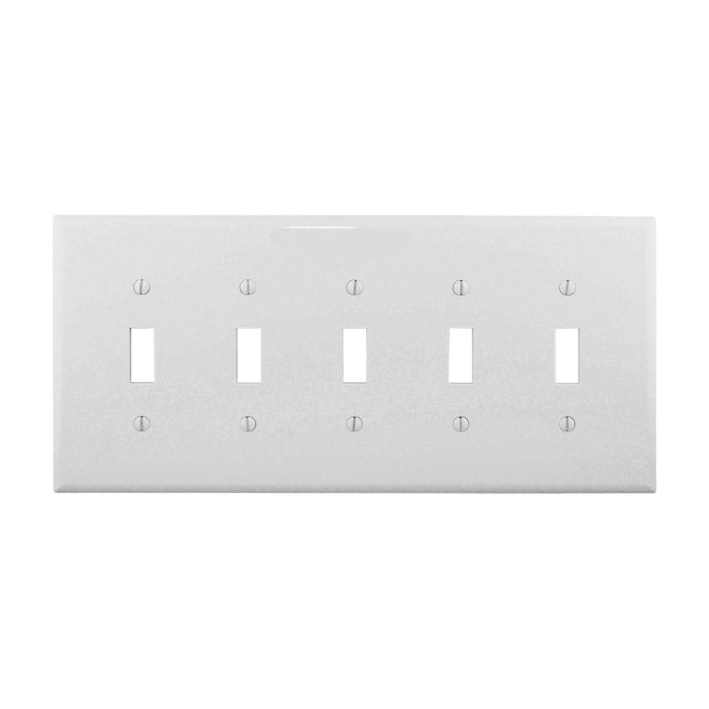 Eaton Wiring Devices PJ5W Wallplate, 10-1/2 in L, 4.88 in W, 5 -Gang, Polycarbonate, White, High-Gloss White