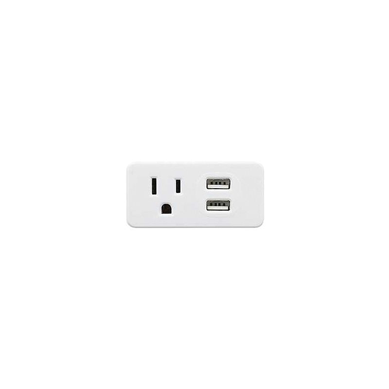 PowerZone ORPBU0012 Outlet Tap, 2.1 A, 2-USB Port, 1-Outlet, White White