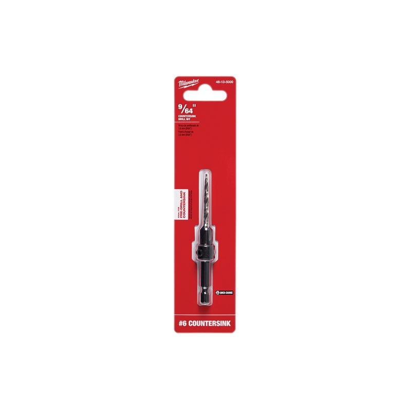 Milwaukee 48-13-5000 Countersink with Drill Bit, 9/64 in Dia Cutter, 1/4 in Dia Shank, 3-3/4 in OAL, Hex Shank, HSS