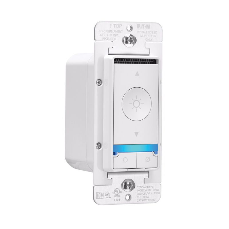 Eaton WFAVD30-W-BX-L Smart Voice Dimmer Switch, 1-Pole, 3-Way, 120 VAC, 60 Hz, Wi-Fi, White White