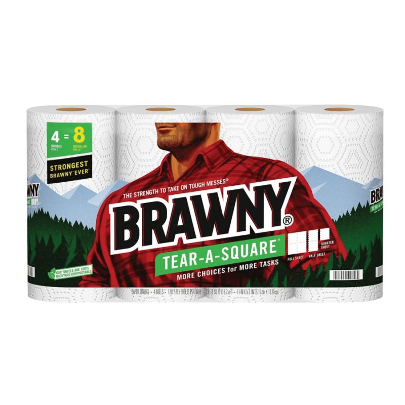 Brawny Tear-A-Square 44356 Paper Towel, 660 in L, 2-Ply White (Pack of 6)