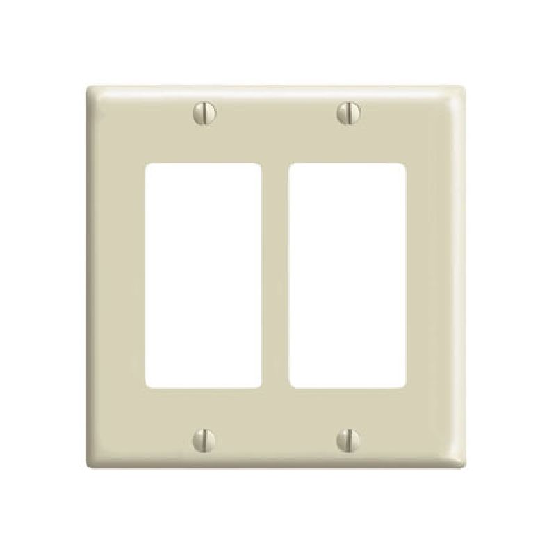 Leviton 80409-I Wallplate, 4-1/2 in L, 4.56 in W, 2-Gang, Thermoset Plastic, Ivory, Smooth Ivory