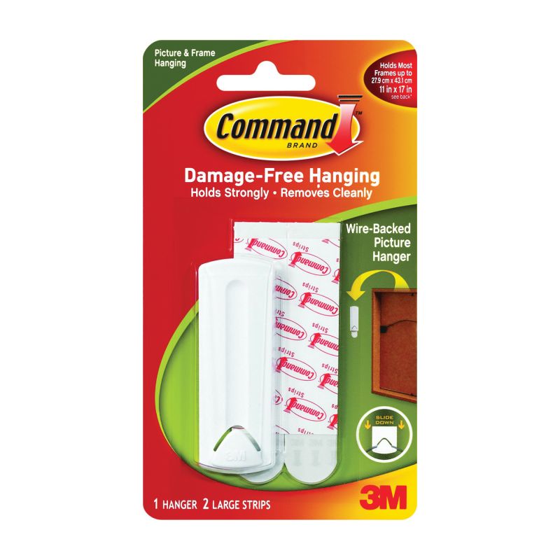 Command 17041 Picture Hanger, 5 lb, Plastic, White, Adhesive Strip Mounting, 1/PK White