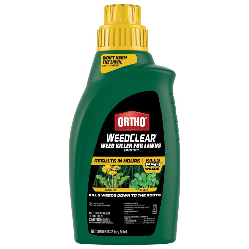 Ortho WeedClear 0204710 Concentrated Lawn Weed Killer, Liquid, 32 oz Bottle Clear Yellow
