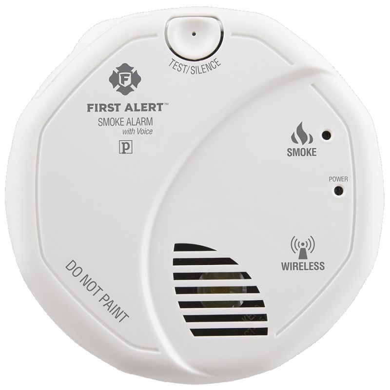 First Alert 1039826 Wireless Smoke Alarm with Voice Location, 3 V, Photoelectric Sensor, 85 dB, Alarm: Audible, White White