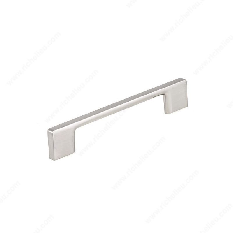 Richelieu BP8160128195 Cabinet Pull, 6-3/8 in L Handle, 11/32 in H Handle, 1-3/32 in Projection, Metal, Brushed Nickel Contemporary