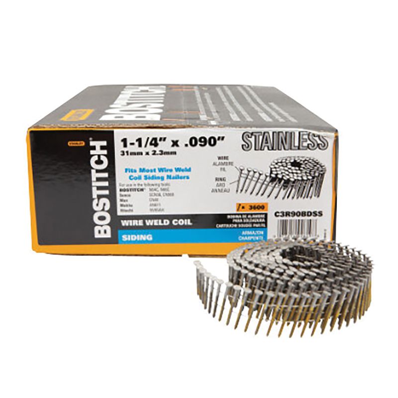 Bostitch C3R90BDSS-316 Siding Nail, 1-1/4 in L, Stainless Steel, Ring Shank