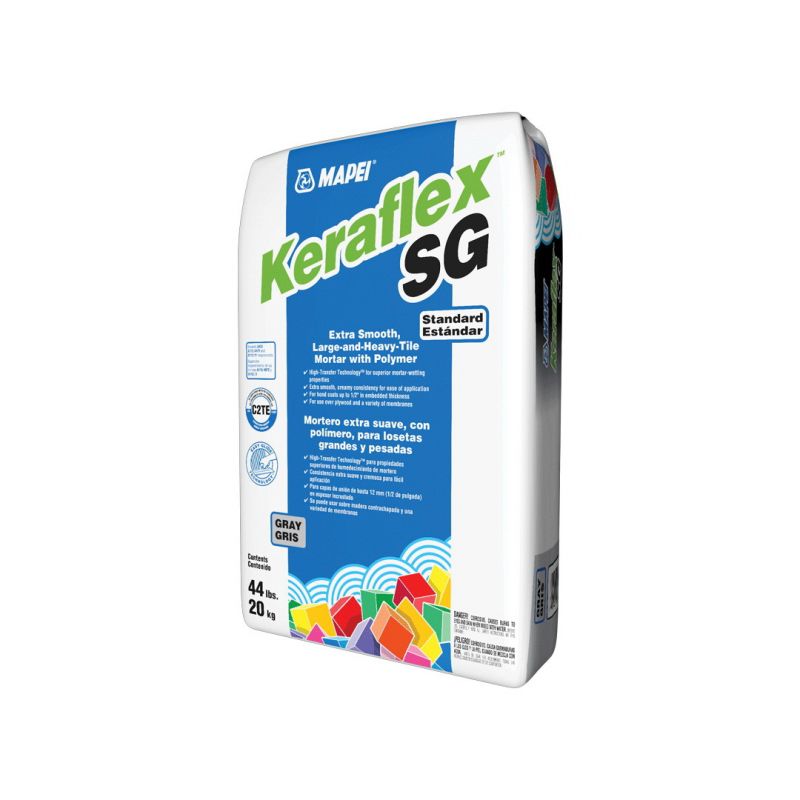 Mapei Keraflex SG Series 1196120 Large and Heavy Tile Mortar with Polymer, Gray, Solid, 44 lb, Bag Gray