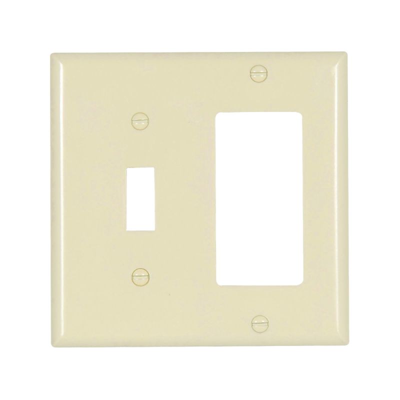 Eaton Wiring Devices 2153LA-BOX Combination Wallplate, 4-1/2 in L, 4-9/16 in W, 2 -Gang, Thermoset, Light Almond Light Almond