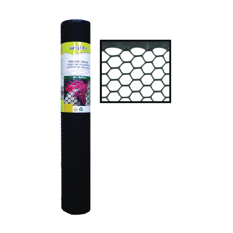 Tenax 72120346 Poultry Fence, 50 ft L, 4 ft W, 3/4 x 3/4 in Mesh, Plastic, Black Black