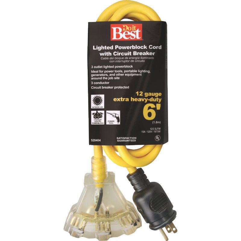 Do it Best 12/3 Circuit Breaker Protected Extension Cord Yellow, 15