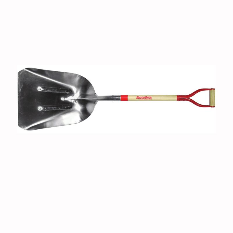 Razor-Back 53130 Scoop Shovel, 15-1/4 in W Blade, 19-3/4 in L Blade, Aluminum Blade, Hardwood Handle, D-Shaped Handle 19-3/4 In