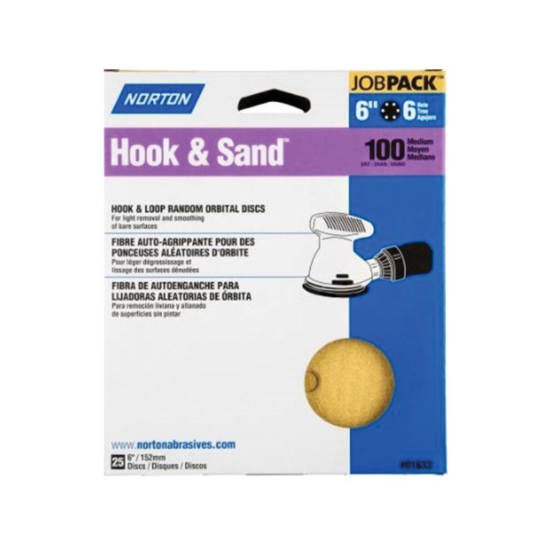 Norton Hook &amp; Sand Series 07660701637 Vacuum Disc, 6 in Dia, P120 Grit, Medium, Aluminum Oxide Abrasive, Paper Backing