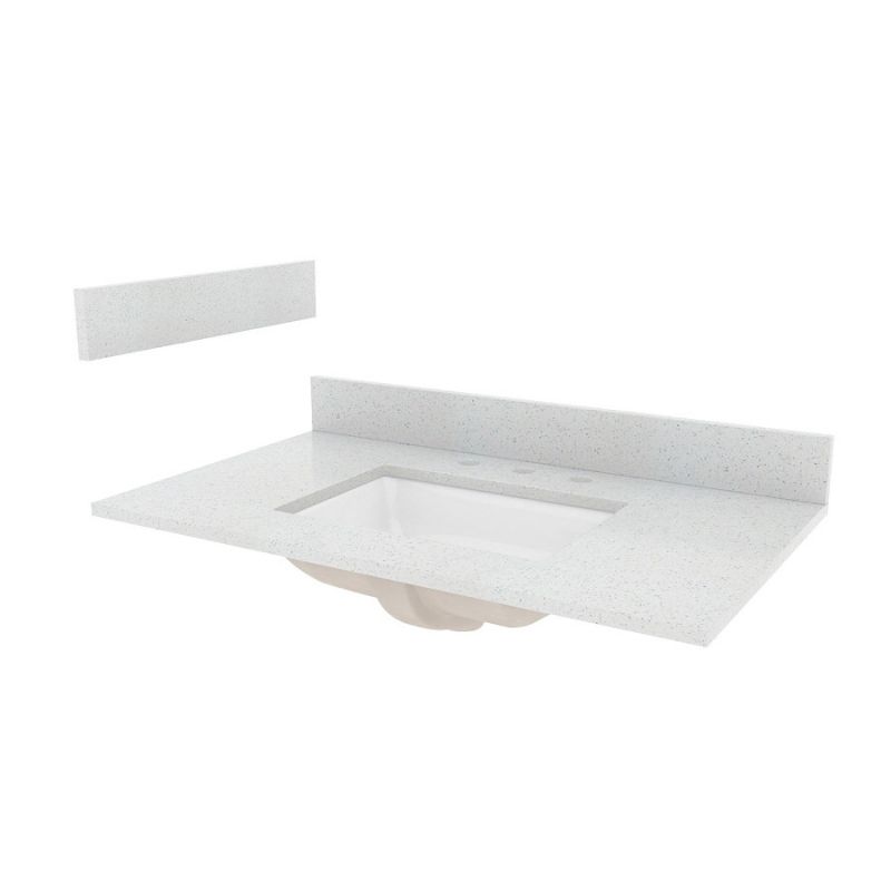 Craft + Main STE37228SWR Vanity Top, 37 in OAL, 22 in OAW, Stone/Vitreous China, Silver Crystal White, Undermount Sink
