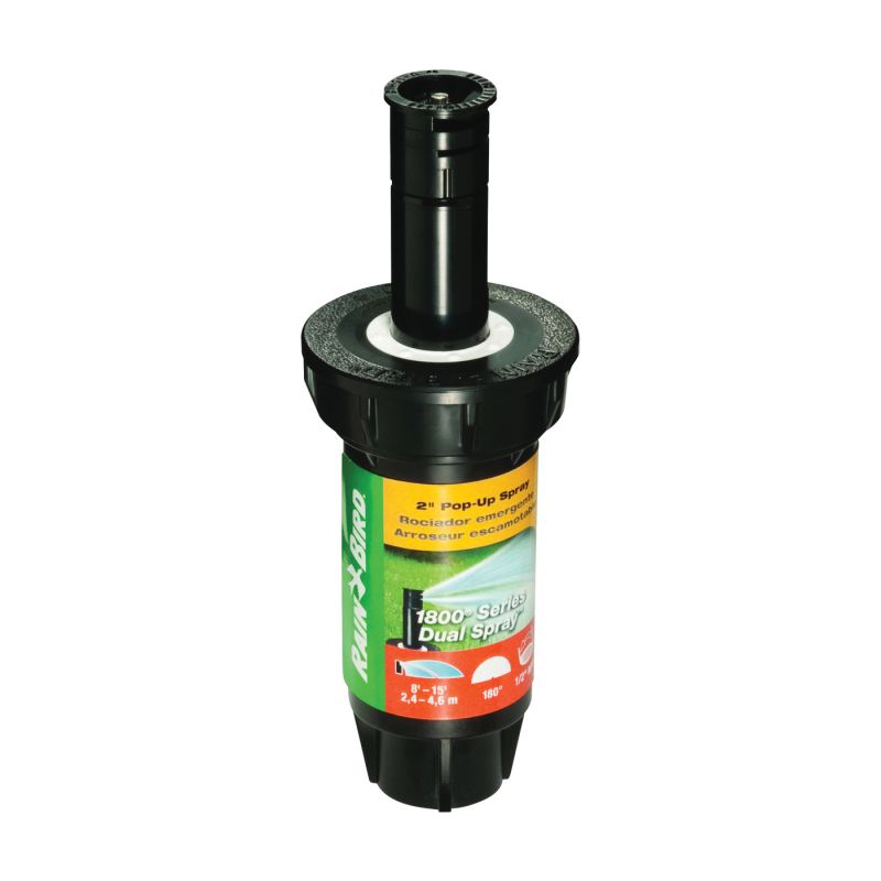 Rain Bird 1802HDS Spray Head Sprinkler, 1/2 in Connection, FNPT, 8 to 15 ft, Plastic Black