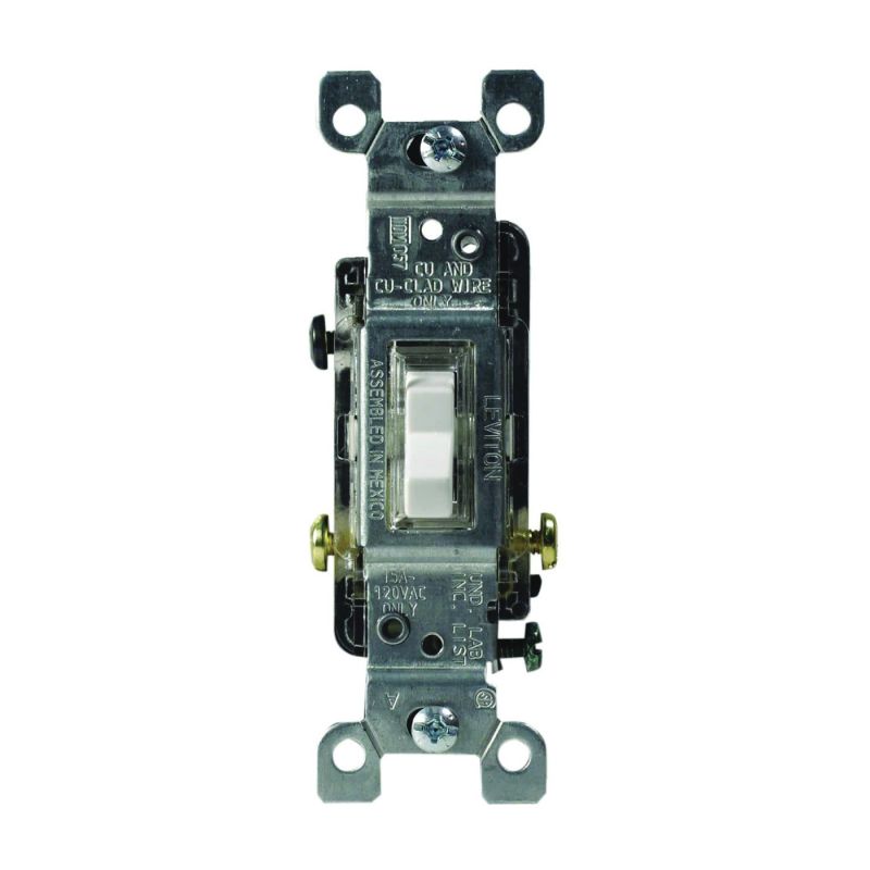 Leviton 1461-GLW Switch, 15 A, 120 V, Push-In Terminal, Thermoplastic Housing Material, Clear Clear