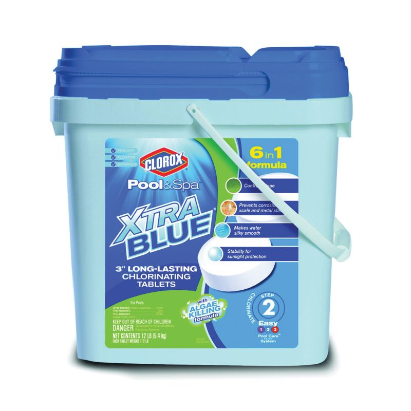 Clorox POOL &amp; Spa XtraBlue 23012CLX Chlorinating Tablet, Solid, Chlorine, 12 lb 3 In, White