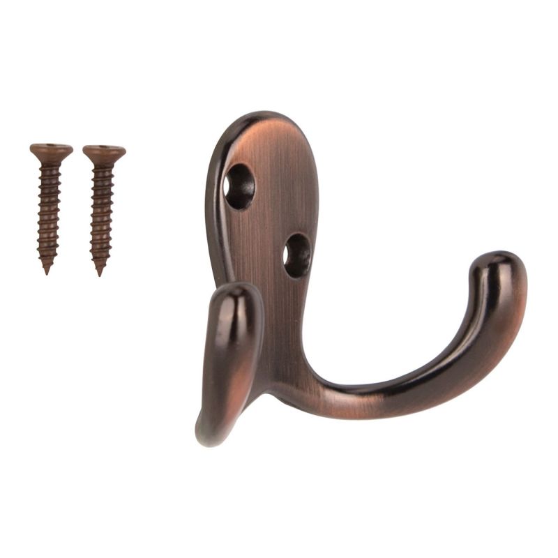 ProSource 23263VCB3L-PS Coat and Hat Hook, 22 lb, 2-Hook, 7/8 in Opening, Zinc, Venetian Bronze Venetian Bronze