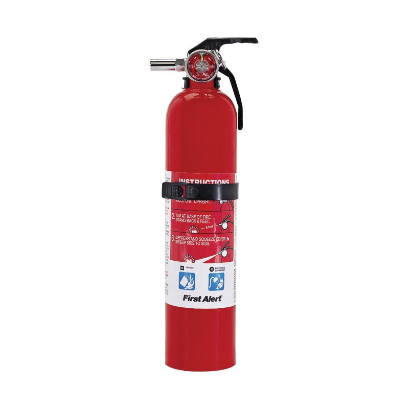First Alert GARAGE1 Rechargeable Fire Extinguisher, 2.5 lb, Sodium Bicarbonate, 10-B:C Class 2.5 Lb, Red
