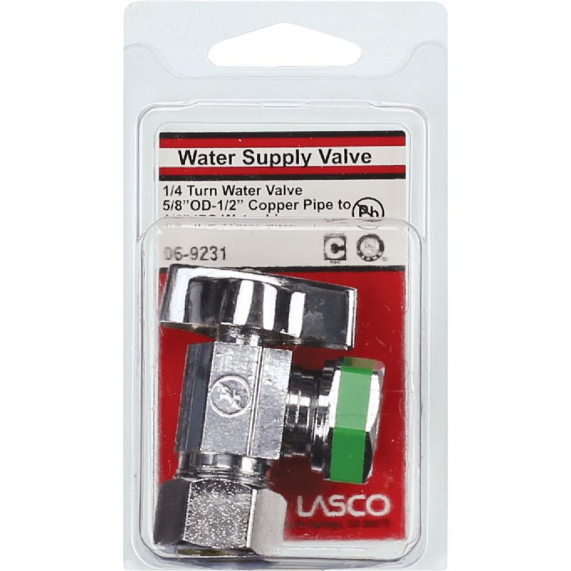 Lasco Copper Comp Inlet X Iron Pipe Outlet Quarter Turn Angle Valve 5/8&quot; Copper C Inlet X 1/2 IP Outlet