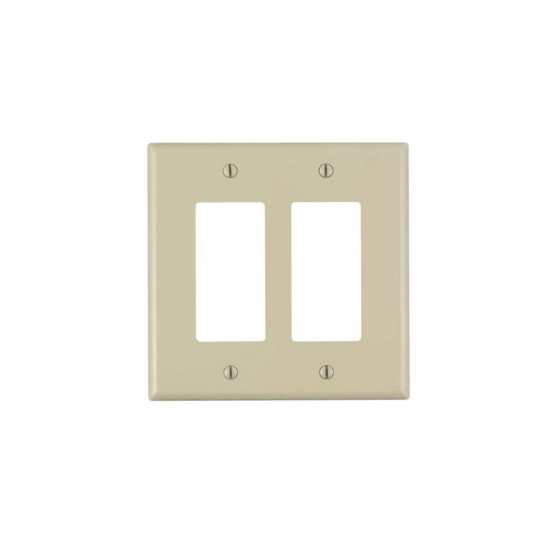 Leviton PJ262-I Wallplate, 4.88 in L, 4.94 in W, 2-Gang, Nylon, Ivory Midway, Ivory