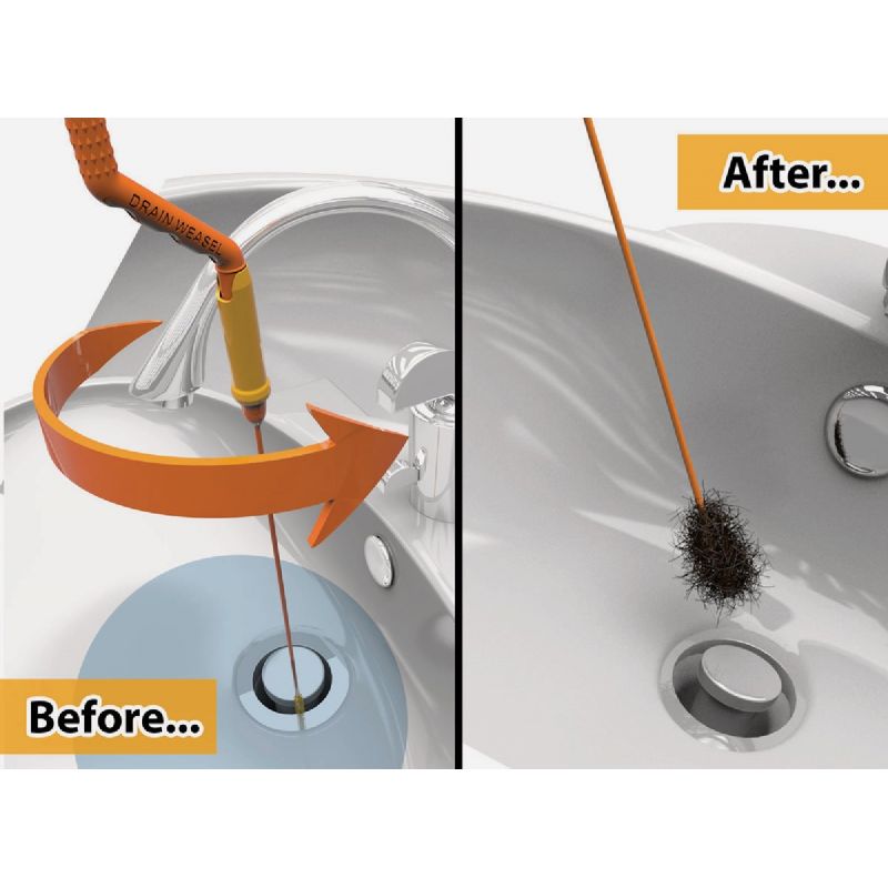 2) Pk Drain Weasel Clog Hair Remover Flexisnake Rotating Handle
