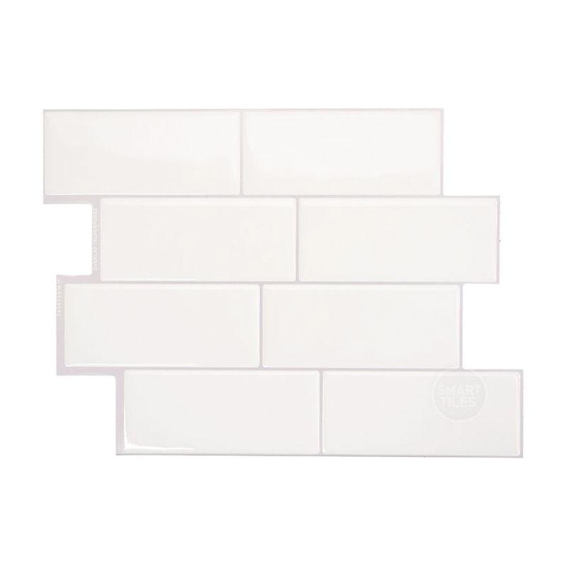 Smart Tiles Mosaik Series SM1100G-04-QG Wall Tile, 8.38 in L Tile, 11.56 in W Tile, Straight Edge, Resin, White, Glossy White (Pack of 6)